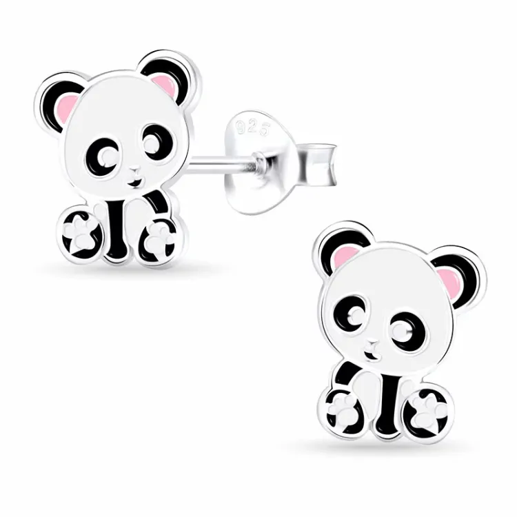 Panda Kinderohrringe in Silber - Little Ones