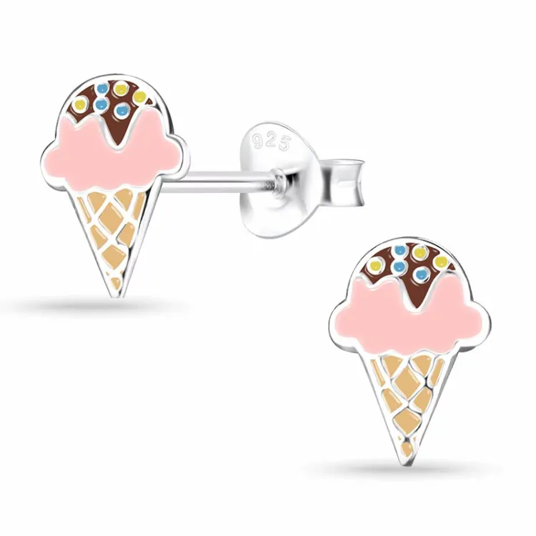 Eiswaffel Kinderohrringe in Silber - Little Ones