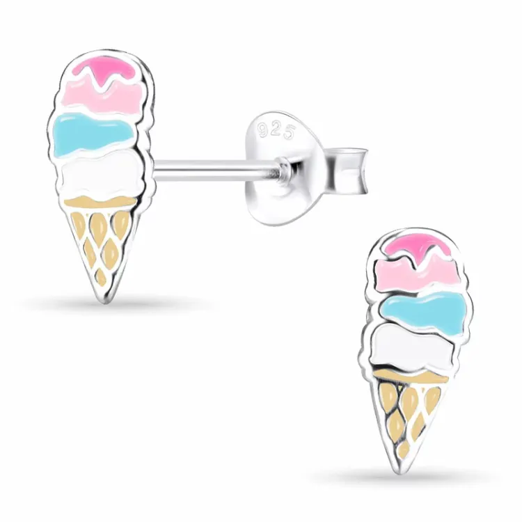 Eiswaffel Kinderohrringe in Silber - Little Ones