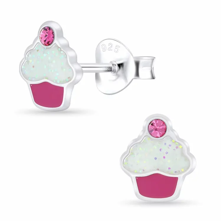 cup cake Kinderohrringe in Silber - Little Ones