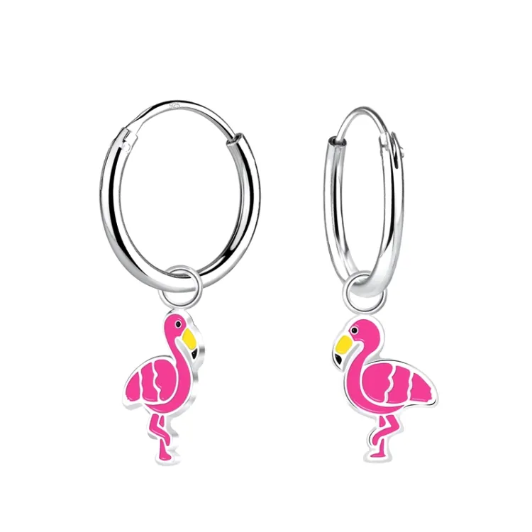 lange Flamingo Kinderohrringe in Silber - Little Ones
