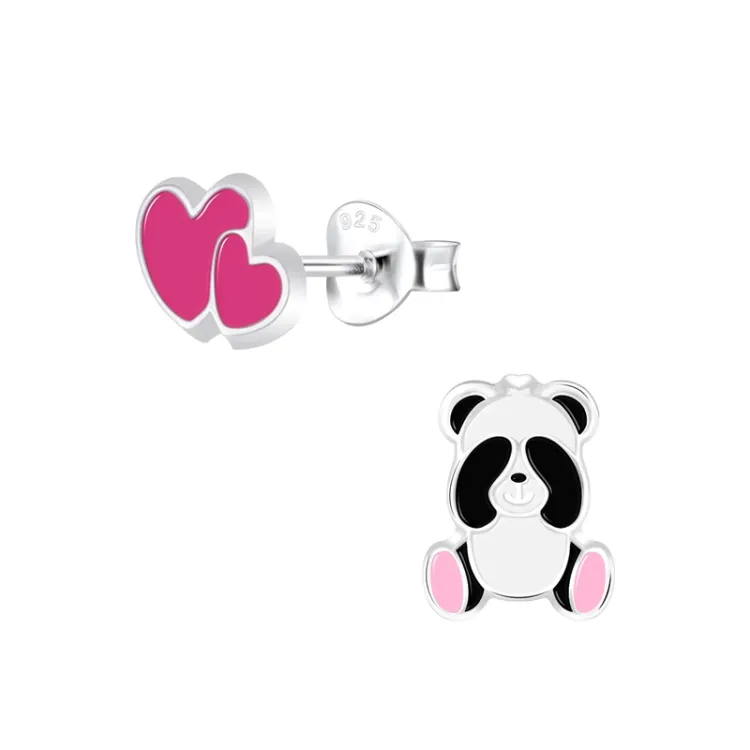 Herz Panda Kinderohrringe in Silber - Little Ones