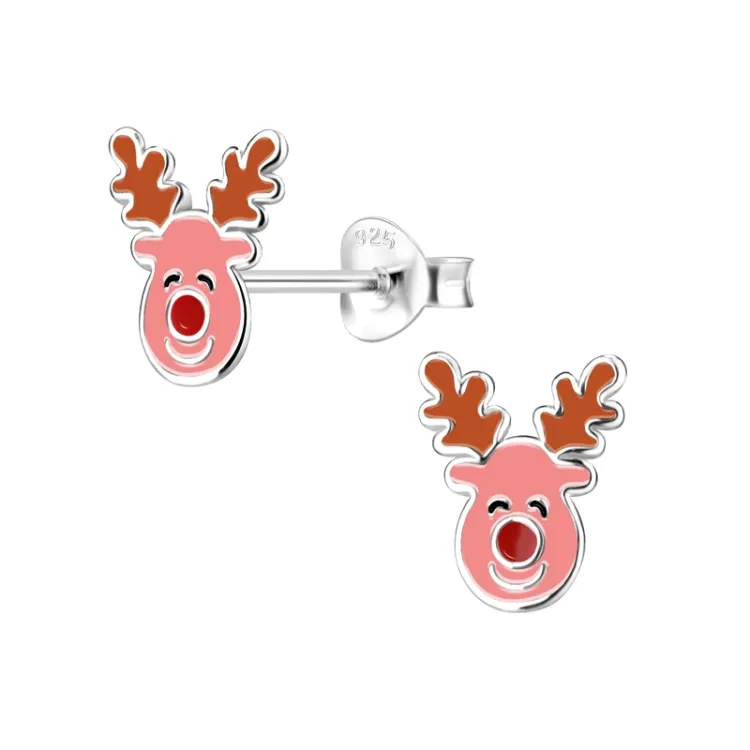 Hirsch Emaille Kinderohrringe in Silber - Little Ones