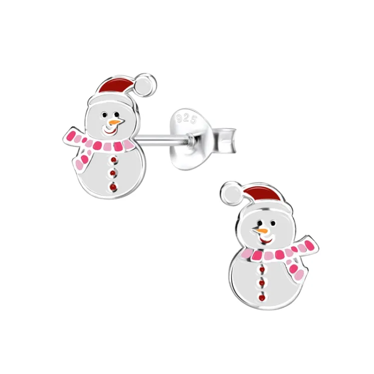 Schneemann Emaille Kinderohrringe in Silber - Little Ones