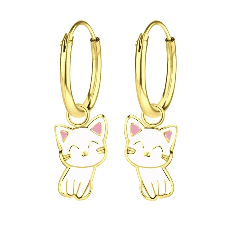 12 mm Katzen Kinderohrringe in vergoldetem Silber - Little Ones