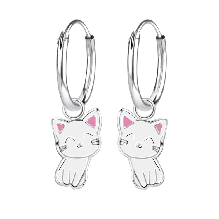 12 mm Katzen Kinderohrringe in Silber - Little Ones