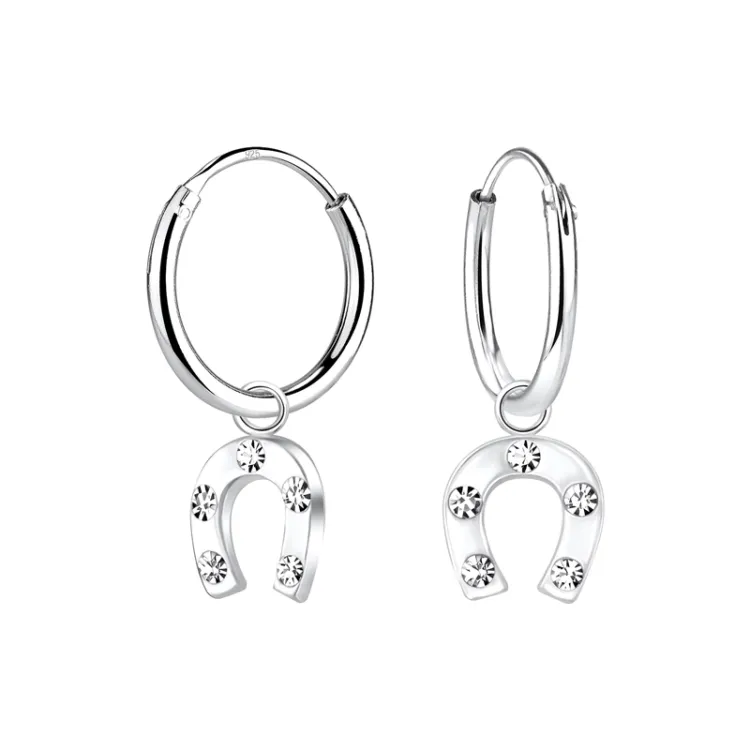 12 mm Hufeisen Bergkristall Kinderohrringe in Silber - Little Ones