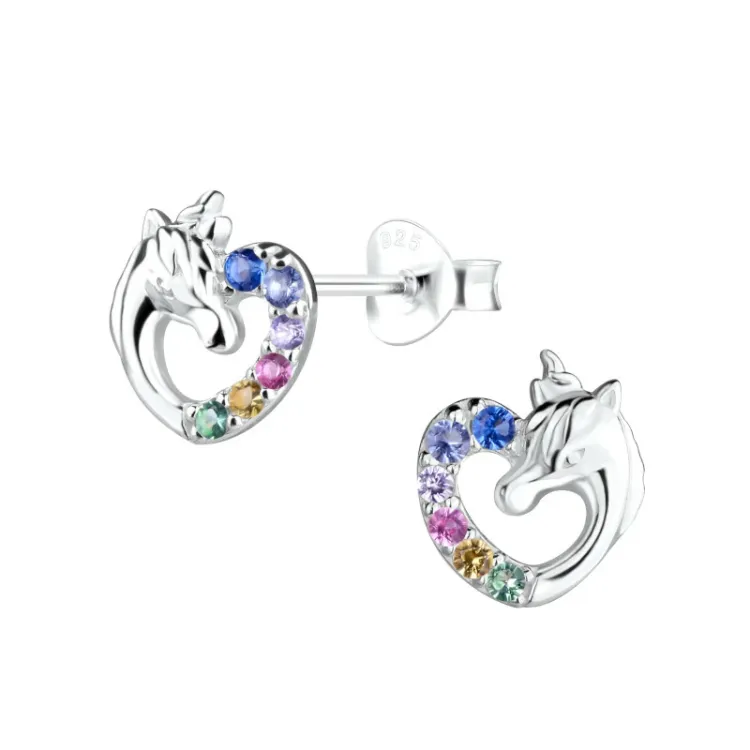 Herz Einhorn Kinderohrringe in Silber - Little Ones