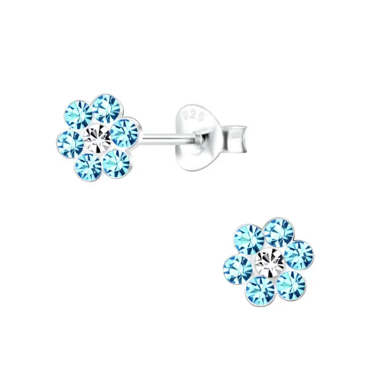 Blumen blauem Kinderohrringe in Silber - Little Ones