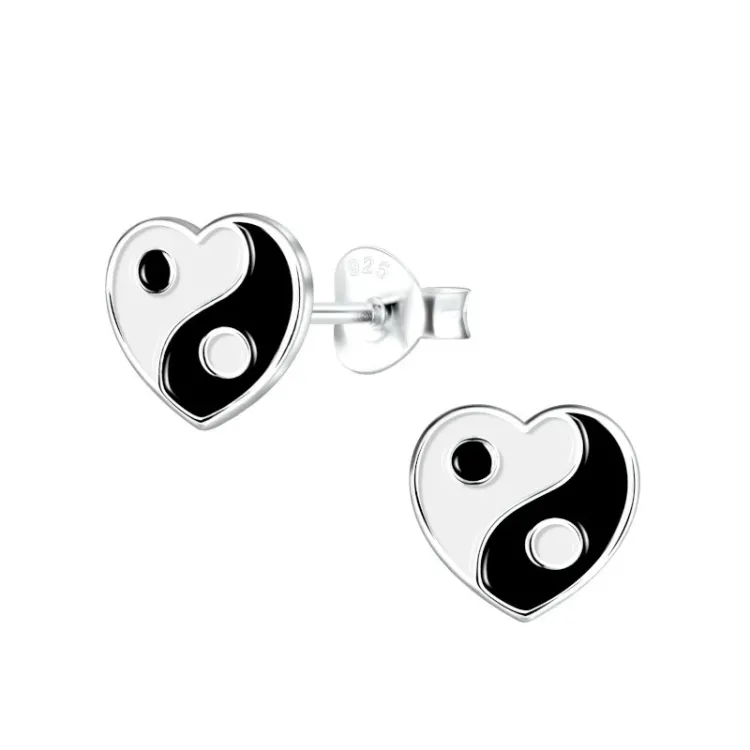 Herz Yin Yang Kinderohrringe in Silber - Little Ones