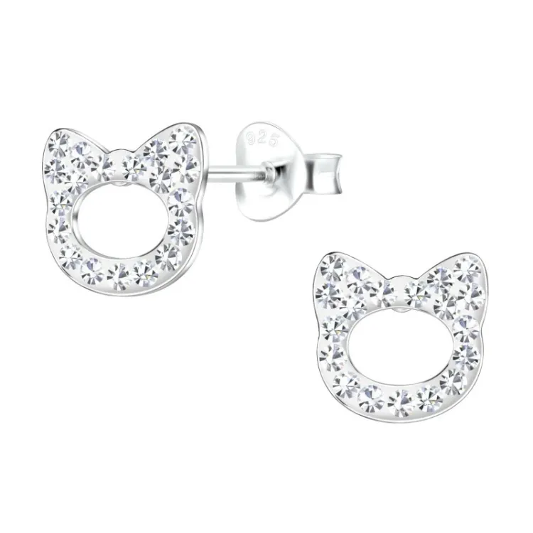 Katzen Bergkristall Kinderohrringe in Silber - Little Ones