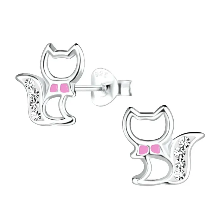 Katzen Bergkristall Kinderohrringe in Silber - Little Ones