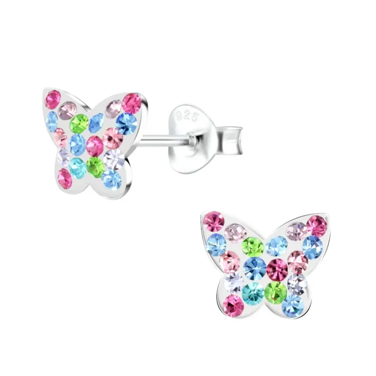Schmetterlinge Bergkristall Kinderohrringe in Silber - Little Ones