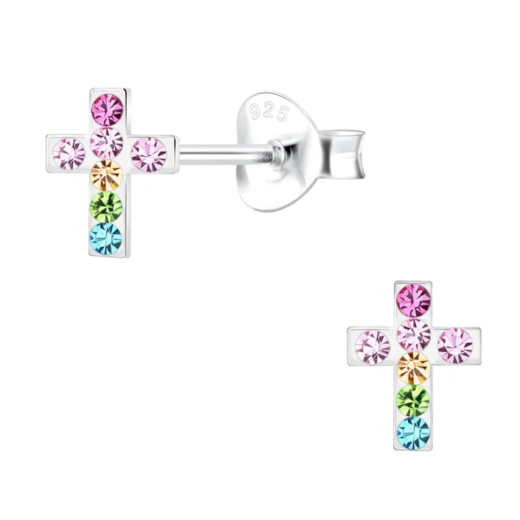 Kreuz Kinderohrringe in Silber - Little Ones