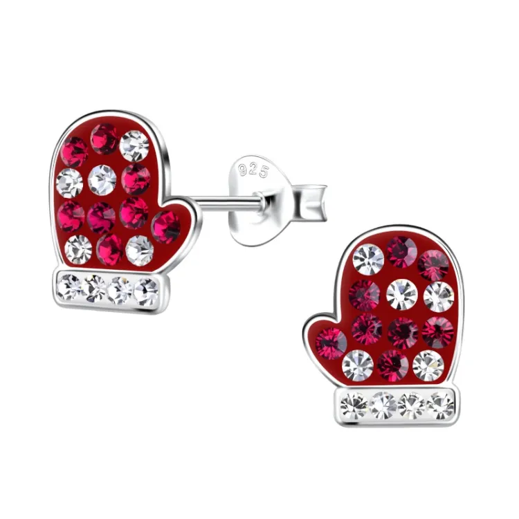 Handschuh rotem Kinderohrringe in Silber - Little Ones