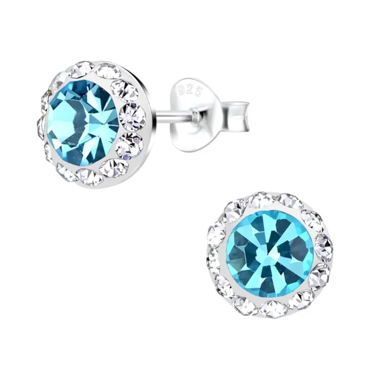 9 mm blauem Bergkristall Ohrstecker in Silber - Little Ones
