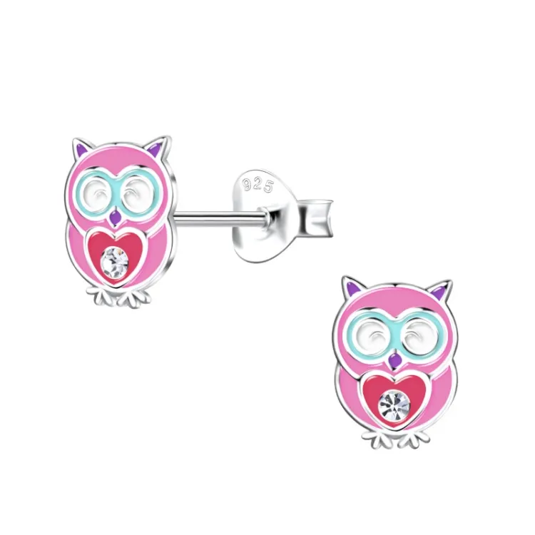 Eule pink Kinderohrringe in Silber - Little Ones