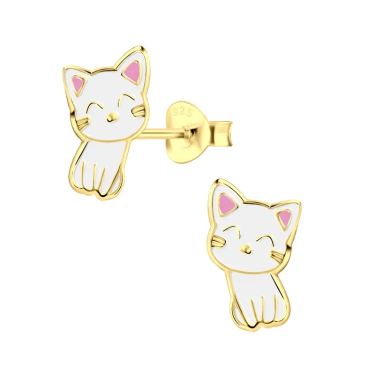 Katzen Kinderohrringe in vergoldetem Silber - Little Ones