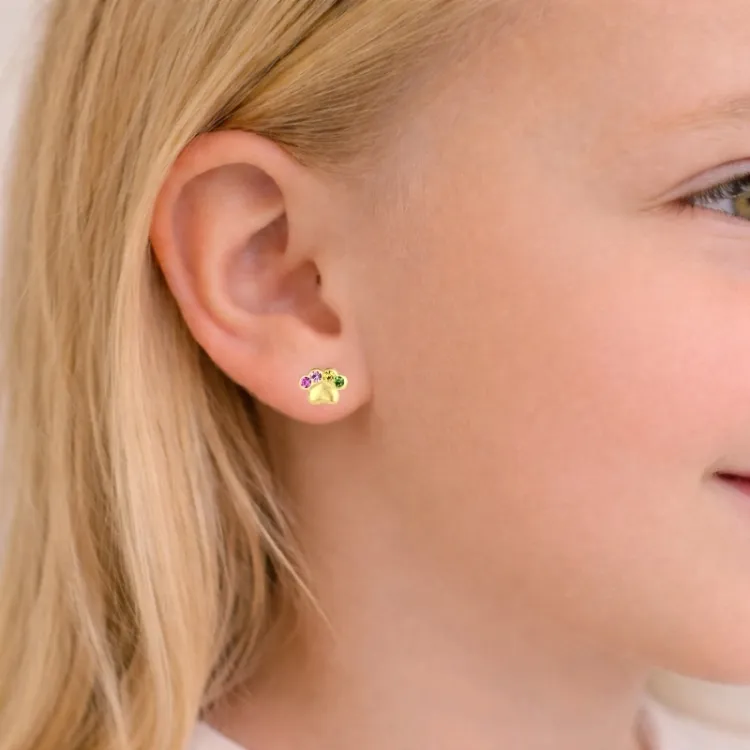 Pfote mehrfarbigem Kinderohrringe in vergoldetem Silber - Little Ones