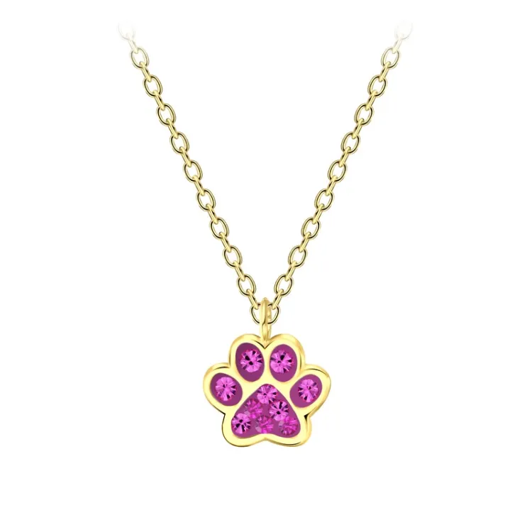 Pfote pink Halskette aus vergoldetem Sterlingsilber - Little Ones
