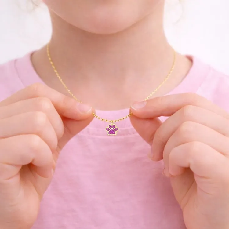 Pfote pink Halskette aus vergoldetem Sterlingsilber - Little Ones