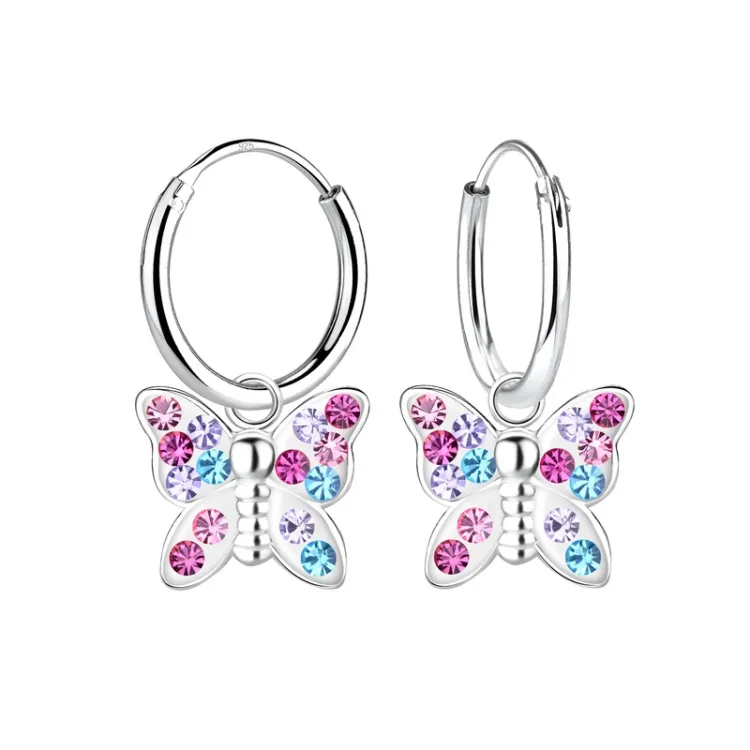 Schmetterlinge mehrfarbigem Kinderohrringe in Silber - Little Ones