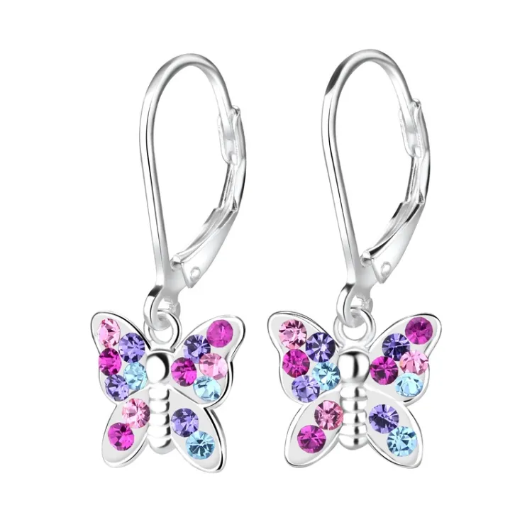 Schmetterlinge mehrfarbigem Kinderohrringe in Silber - Little Ones