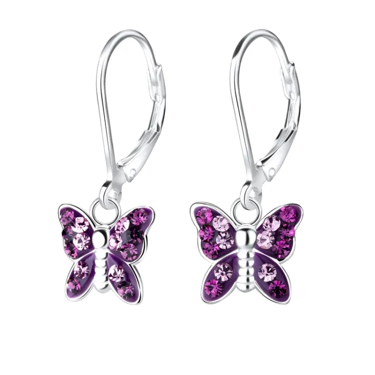 Schmetterlinge violettem Kinderohrringe in Silber - Little Ones