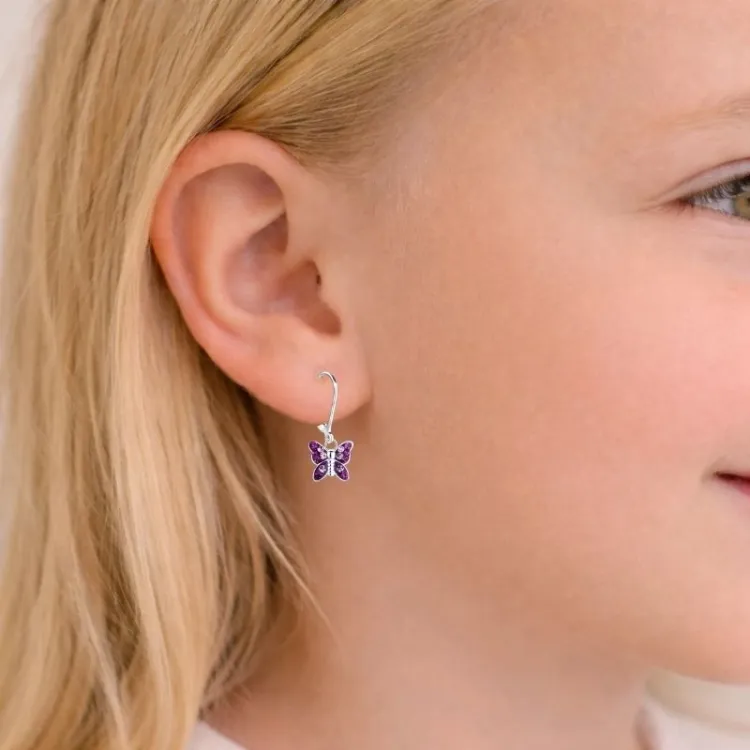 Schmetterlinge violettem Kinderohrringe in Silber - Little Ones