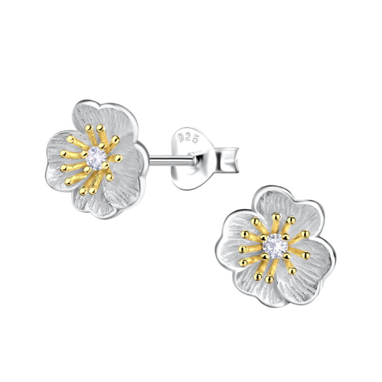 Blumen Ohrringe in Silber mit vergoldetem Silber