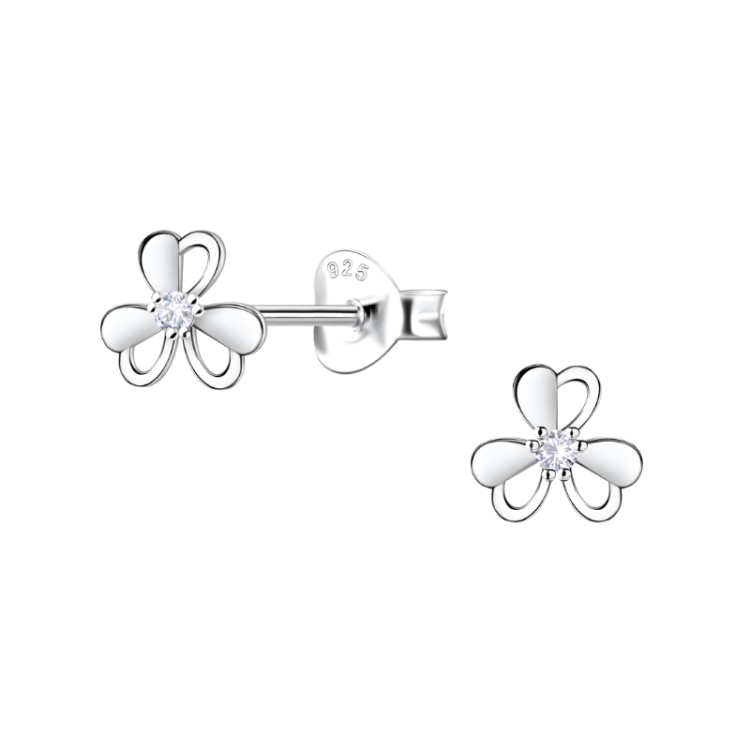 Blumen Zirkon Ohrringe in Silber