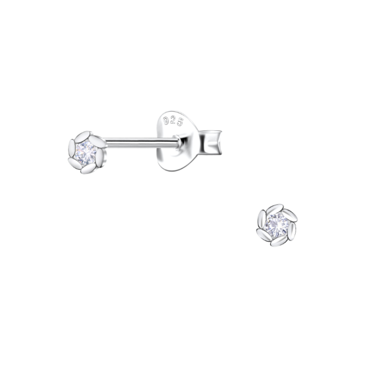 3 mm Zirkon Solitärohrstecker in Silber