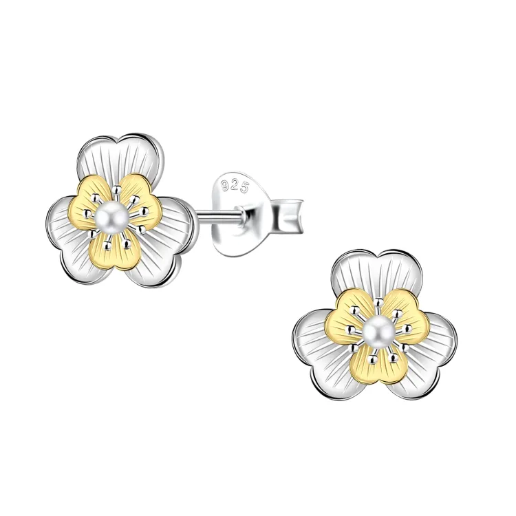 Blumen Kinderohrringe in Silber mit vergoldetem Silber - Little Ones