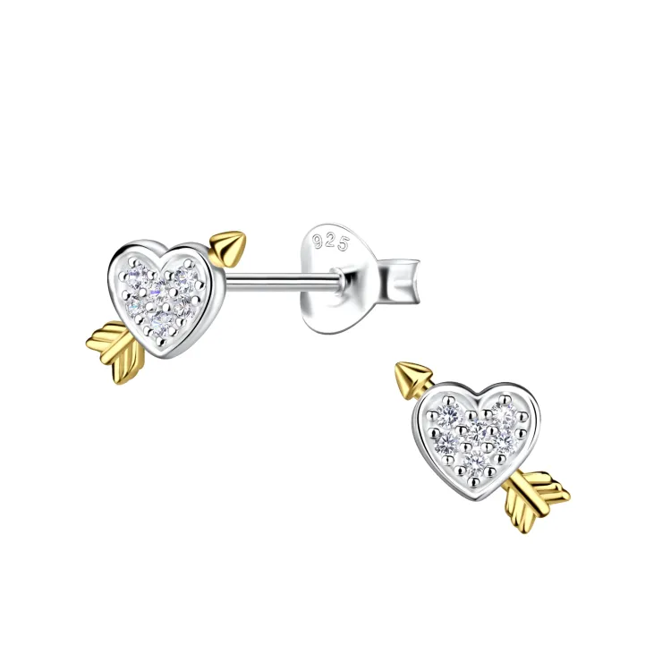 Herz Zirkon Kinderohrringe in Silber mit vergoldetem Silber - Little Ones