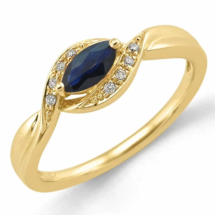 ovaler blauem Saphir Gold Ring in 14 Karat Gold 0,04 ct
