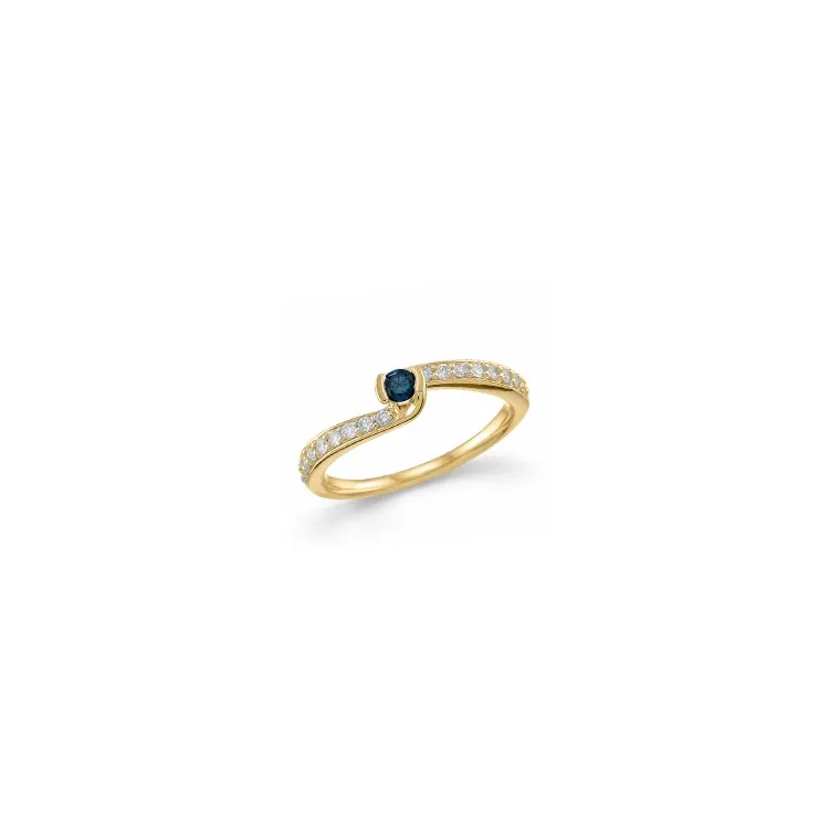 blauem Saphir Diamantring in 14 Karat Gold 0,24 ct