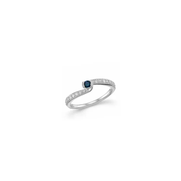 runder blauem Saphir Diamantring in 14 Karat Weißgold 0,24 ct