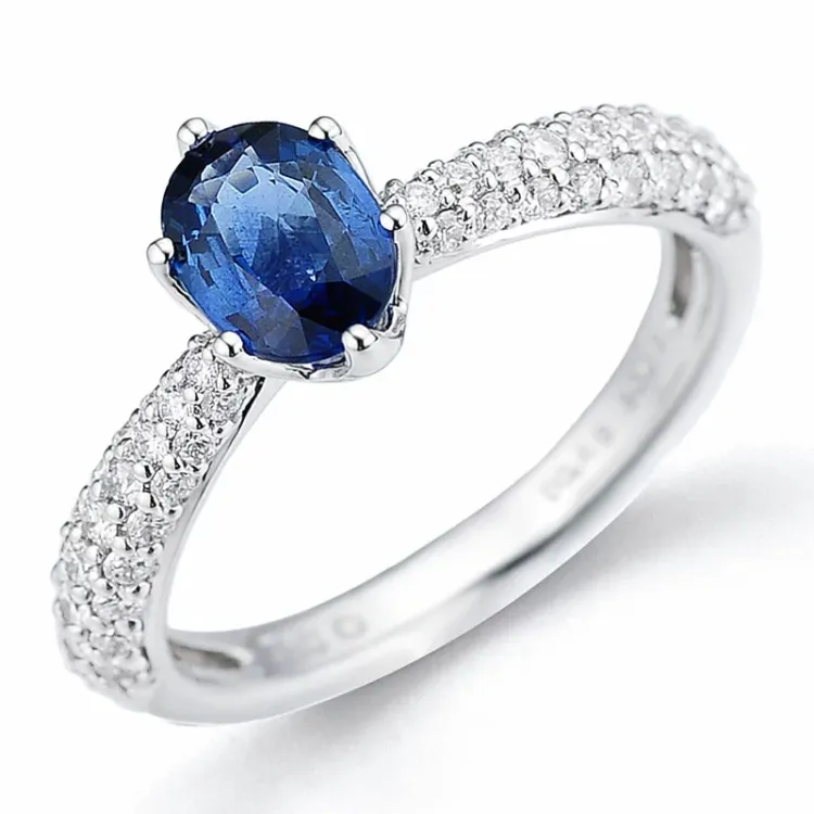 ovaler blauem Saphir Diamantring in 14 Karat Weißgold 0,506 ct