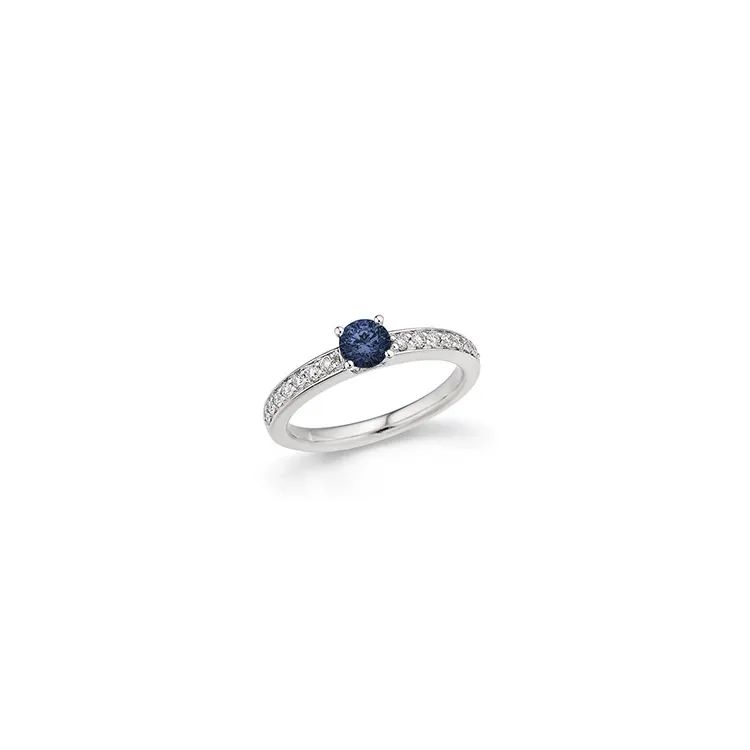 blauem Saphir Diamantring in 14 Karat Weißgold 0,20 ct 