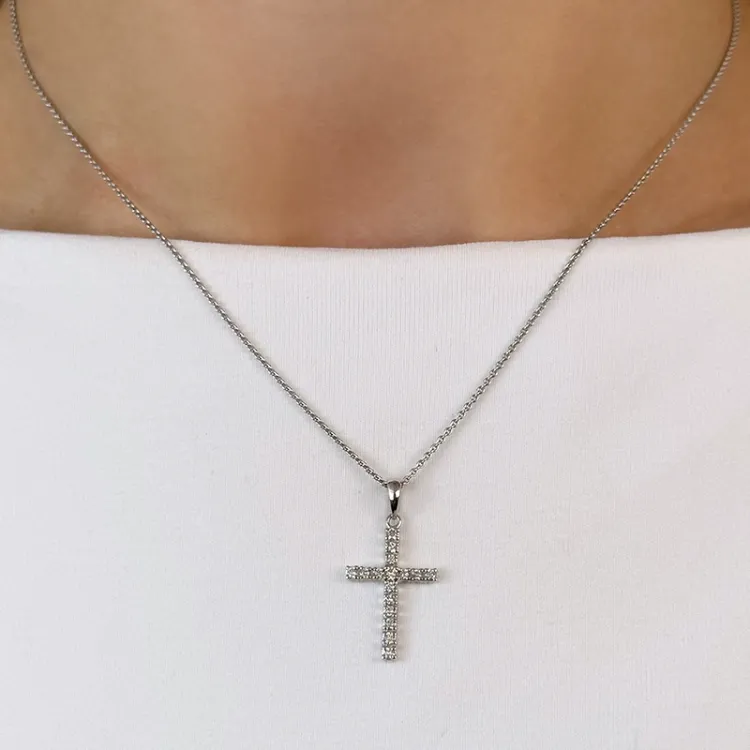 Kreuz Diamant Anhänger in 14 karat Weißgold 0,26 ct