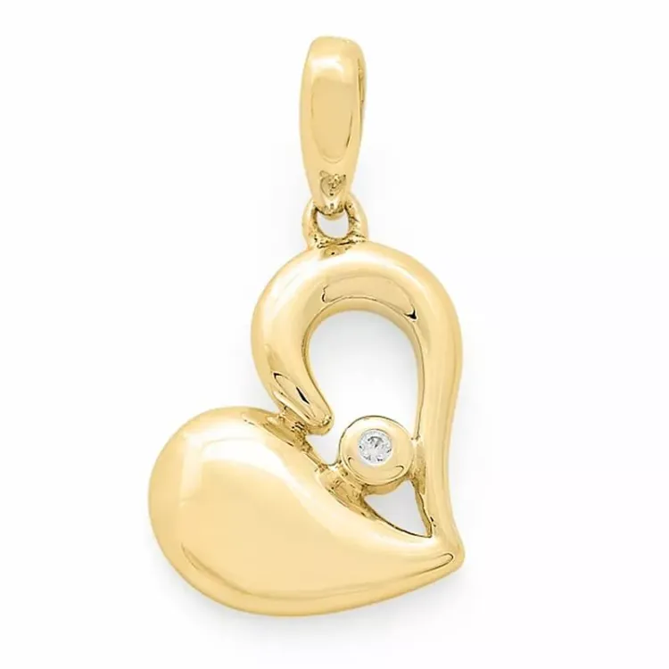 Trendy Herz Diamantanhänger in 14 karat Gold- und Weißgold 0,01 ct