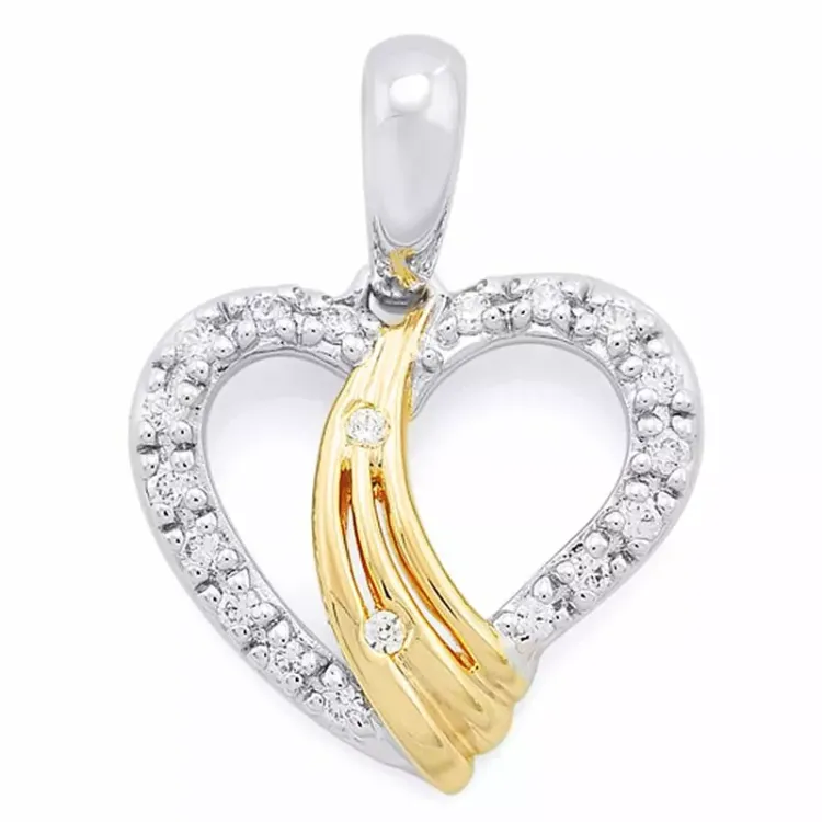 Trendy Herz Diamantanhänger in 14 karat Gold- und Weißgold 0,10 ct