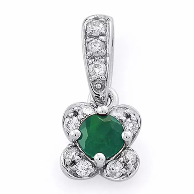 Echten Smaragd Diamantanhänger in 14 karat Weißgold 0,11 ct 0,20 ct