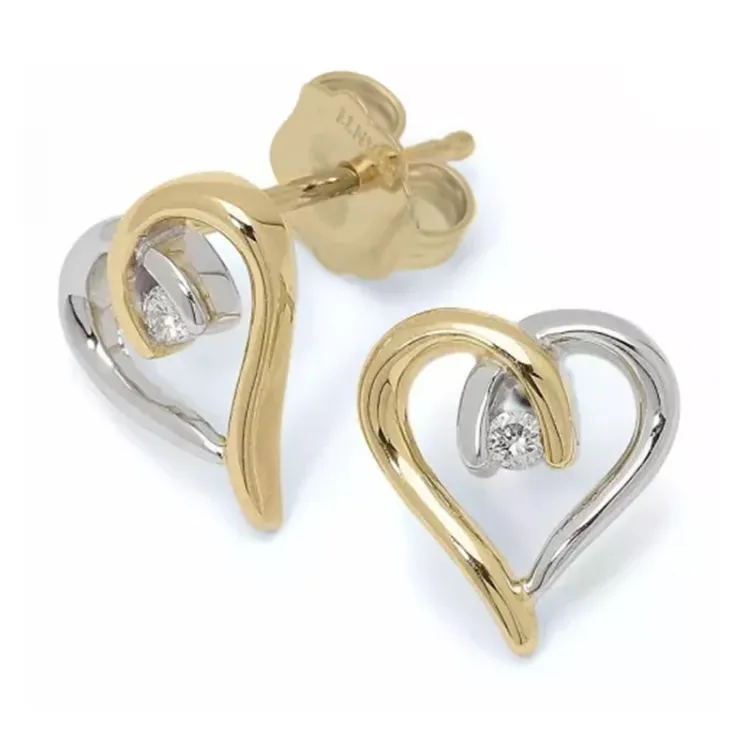 Herz Diamant Ohrstecker in 14 Karat Gold und Weißgold mit Diamant 