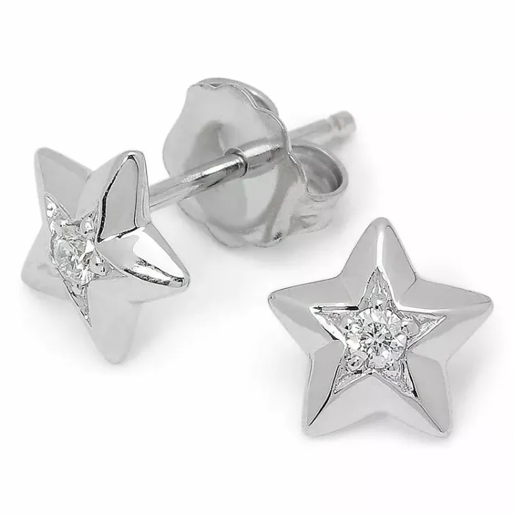 Stern Diamant Ohrstecker in 14 Karat Weißgold mit Diamant 