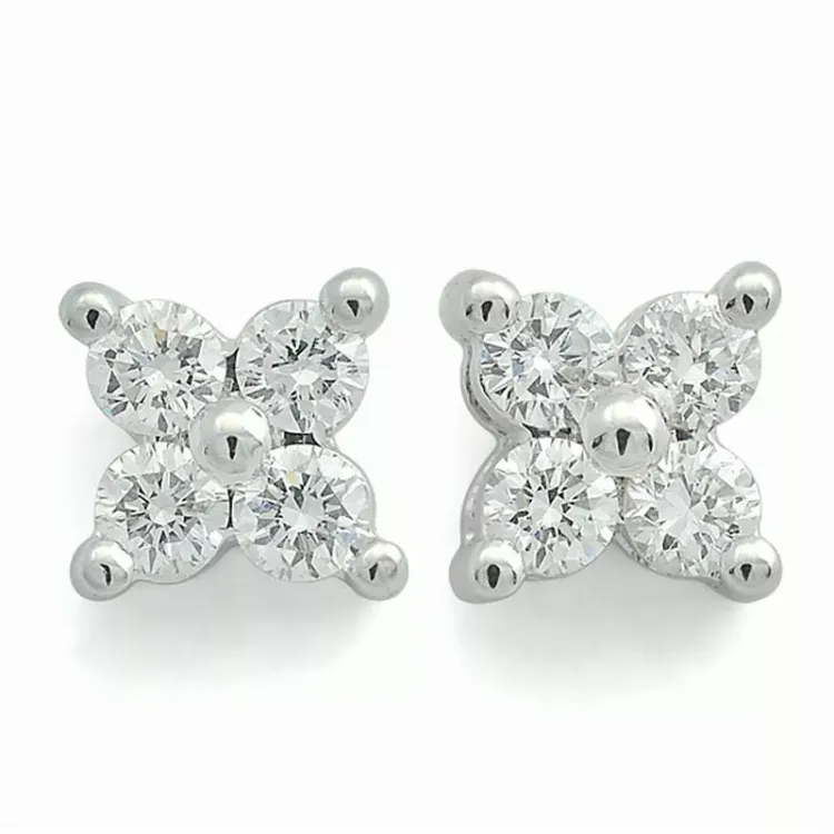 Blumen Diamantohrringe in 14 Karat Weißgold mit Diamant