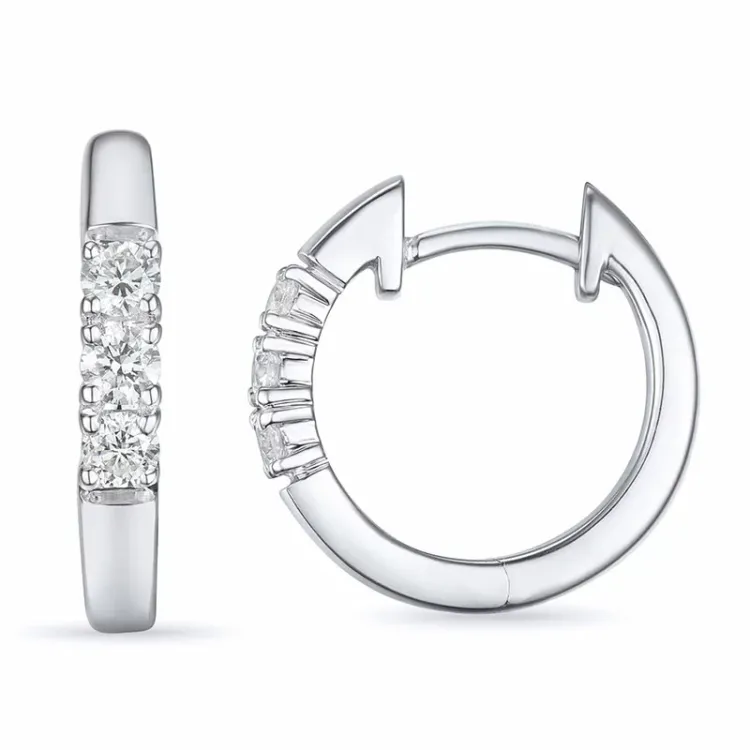 15 mm Diamant Kreole in 14 Karat Weißgold mit Diamant