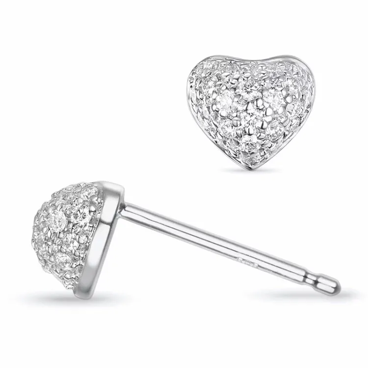 Herz Diamant Ohrstecker in 14 Karat Weißgold mit Diamanten 