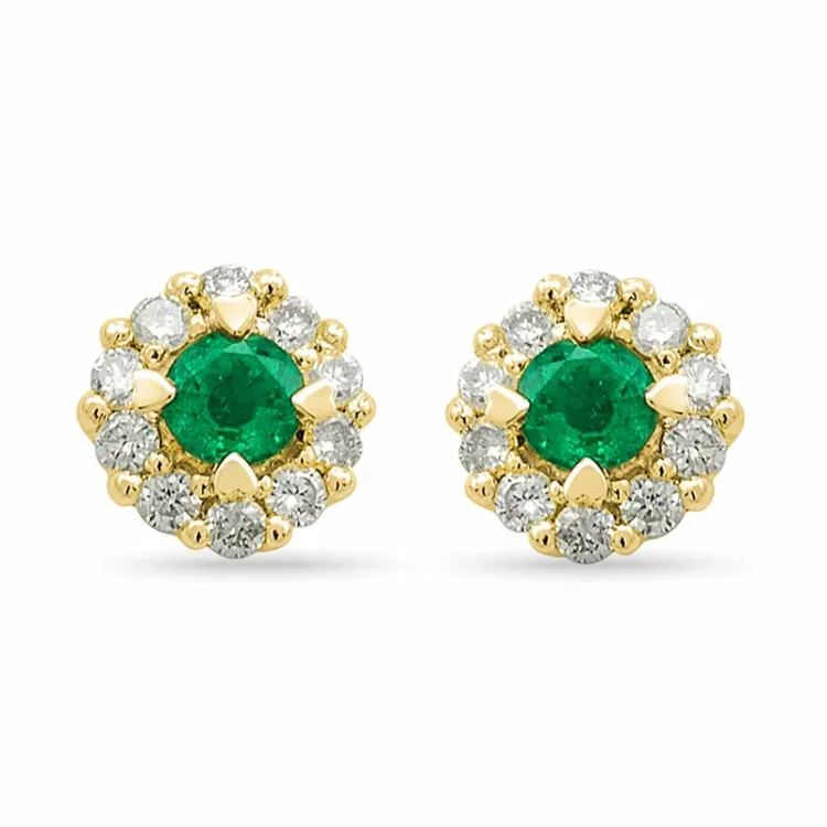 runden Smaragd Diamantohrringe in 14 Karat Gold mit Smaragd und Diamant