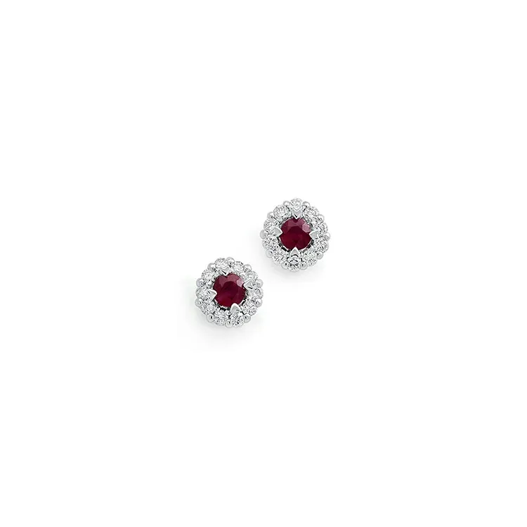 runden Rubin Diamantohrringe in 14 Karat Weißgold mit Rubin und Diamant 